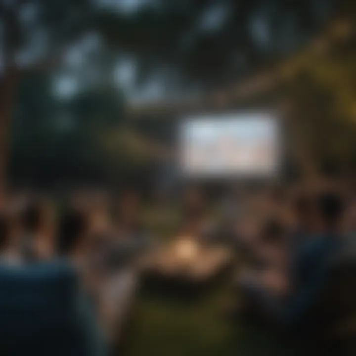 Group Enjoying Movie Night with Outdoor Projector