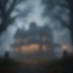 Mysterious fog enveloping a haunted mansion