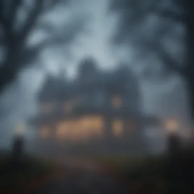 Mysterious fog enveloping a haunted mansion