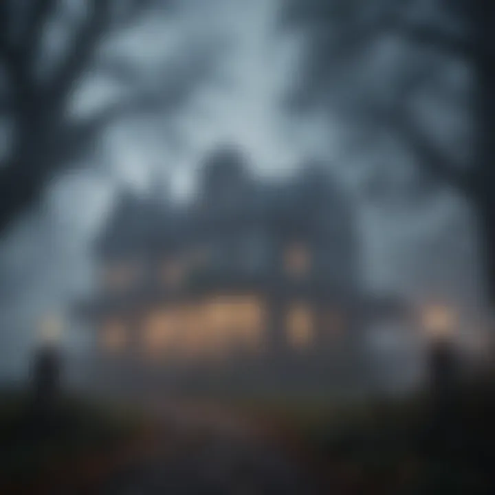 Mysterious fog enveloping a haunted mansion