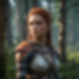 Aloy, the protagonist of Horizon Zero Dawn, standing in a lush forest setting