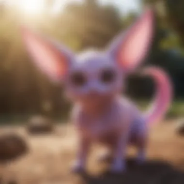 A glowing Espeon under a bright sun