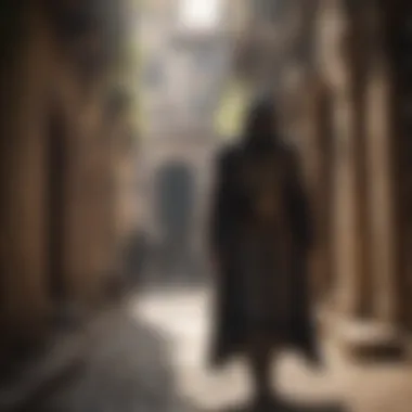 Mysterious Hooded Figure in Ancient City