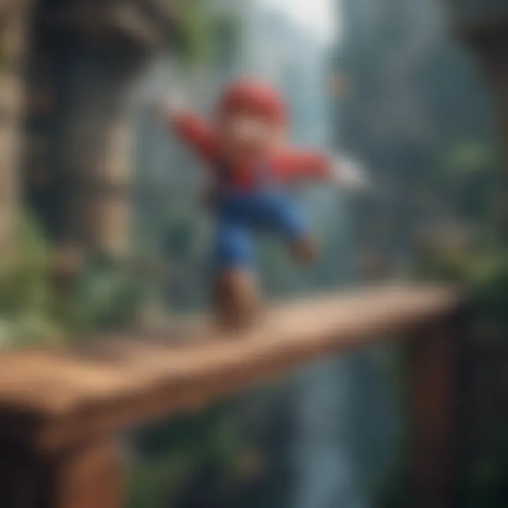 Mario jumping across platforms in a whimsical fantasy land