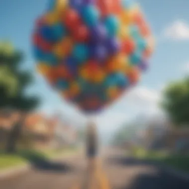 Colorful balloons floating with mile tickets in Animal Crossing