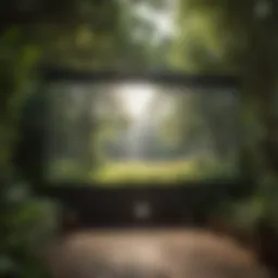 Outdoor projector screen set against lush greenery