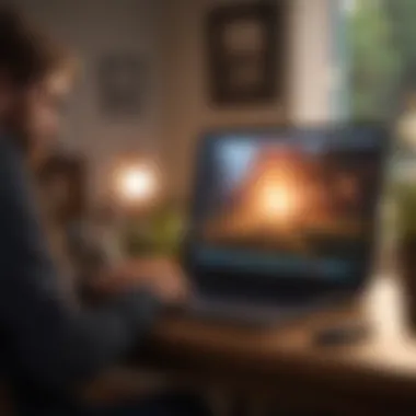 Person using laptop in cozy setting