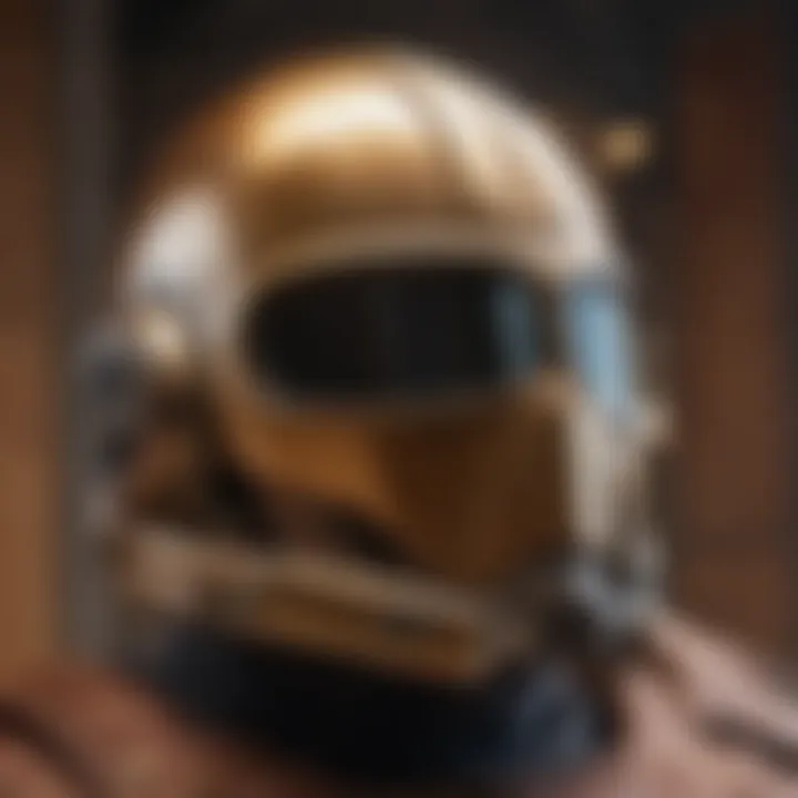 Detailed close-up of the Rocketeer's iconic helmet