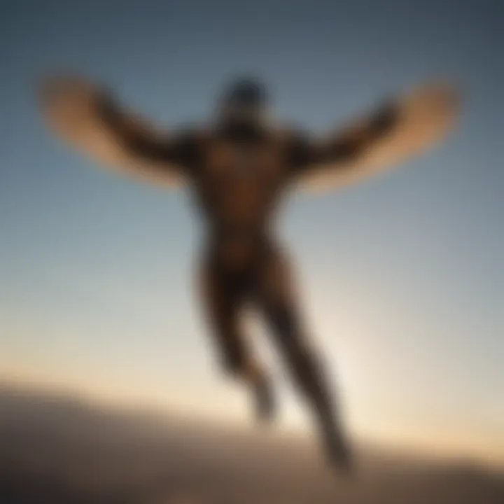 Mysterious silhouette of a figure in flight