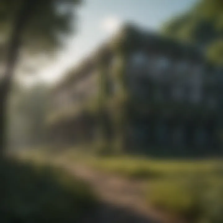 Ruined Buildings Amidst Overgrown Vegetation