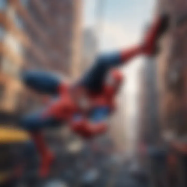 Spiderman swinging through the cityscape