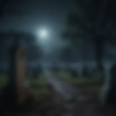 Spooky old graveyard under a full moon