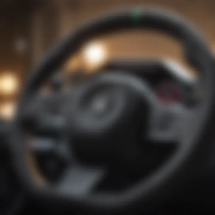 Close-up view of an Xbox One steering wheel showcasing its ergonomic design