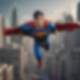 Superman flying over cityscape with LEGO set