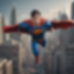 Superman flying over cityscape with LEGO set