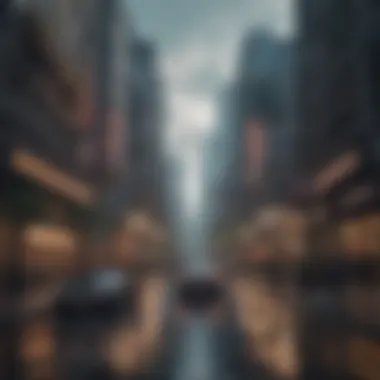 A dramatic scene showcasing a cityscape in reverse motion