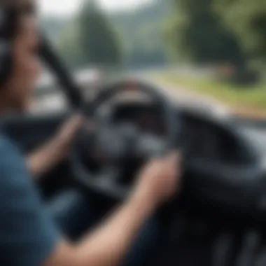 User enjoying an immersive racing experience with wheel and shifter