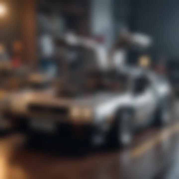 Close-up view of the DeLorean LEGO set showcasing intricate details