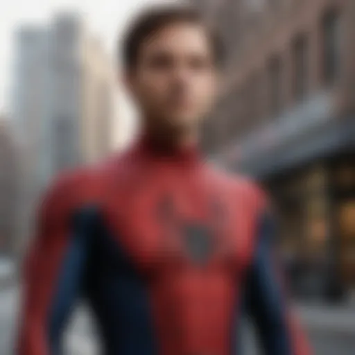 Tobey Maguire in Spider-Man costume striking a heroic pose