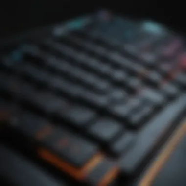 Close-up of a cutting-edge gaming laptop's keyboard with RGB lighting