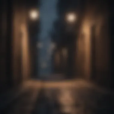 Dark alleyway with flickering streetlight