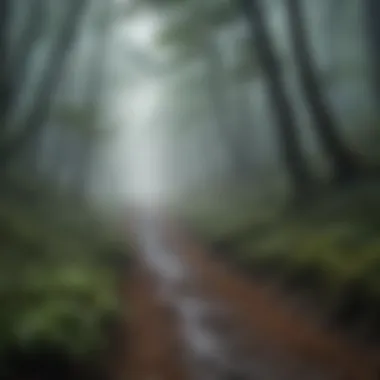 Misty forest path with hidden dangers