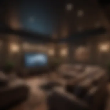 Cozy home theater with plush seating and dimmed lights