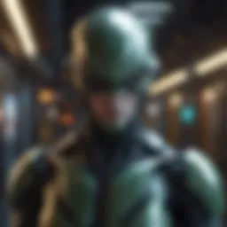 A futuristic alien suit with advanced technological features showcased in a space environment.