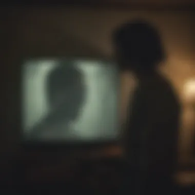 Silhouetted TV screen with zombie shadow