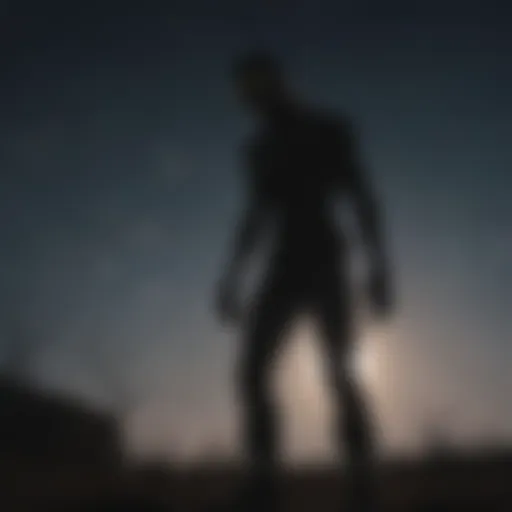 Eerie silhouette of a zombie against a moonlit sky