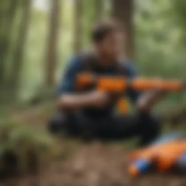 Diverse group enjoying Nerf gun battles outdoors